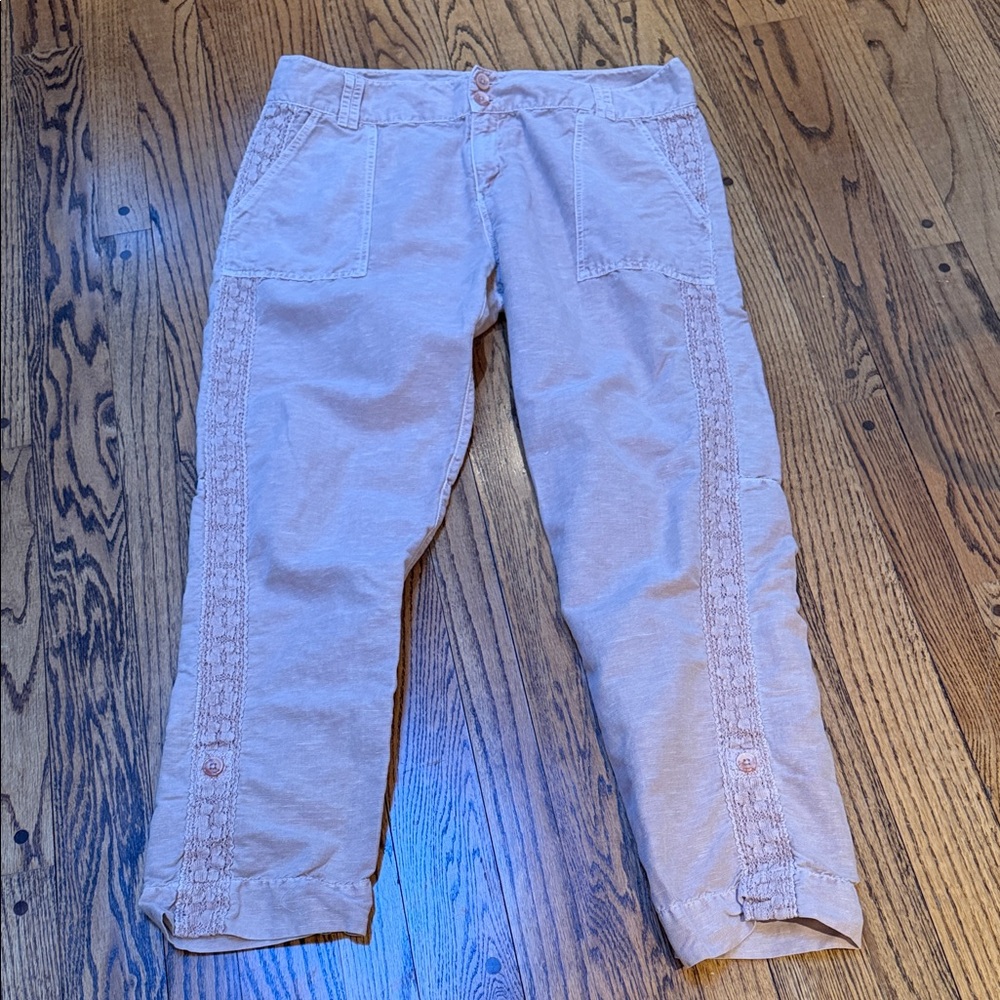 Sundance sz 16 Linen - cotton mix pants with lace side panels - peachy - straps*